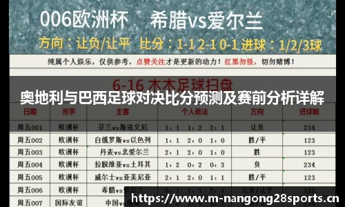 奥地利与巴西足球对决比分预测及赛前分析详解